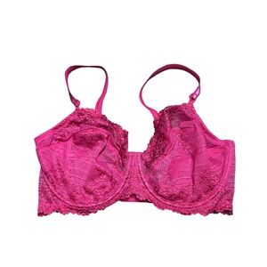 Wacoal Embrace Lace Underwire Fuchsia Bra Adjustable Straps Unlined Size 38DD